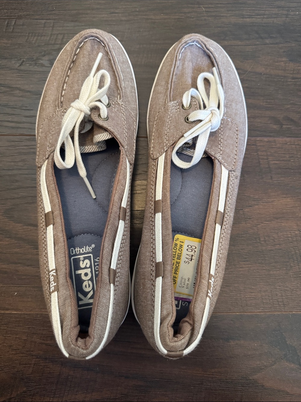 Keds Brown Canvas Lace-Up Loafers with Cream Accents